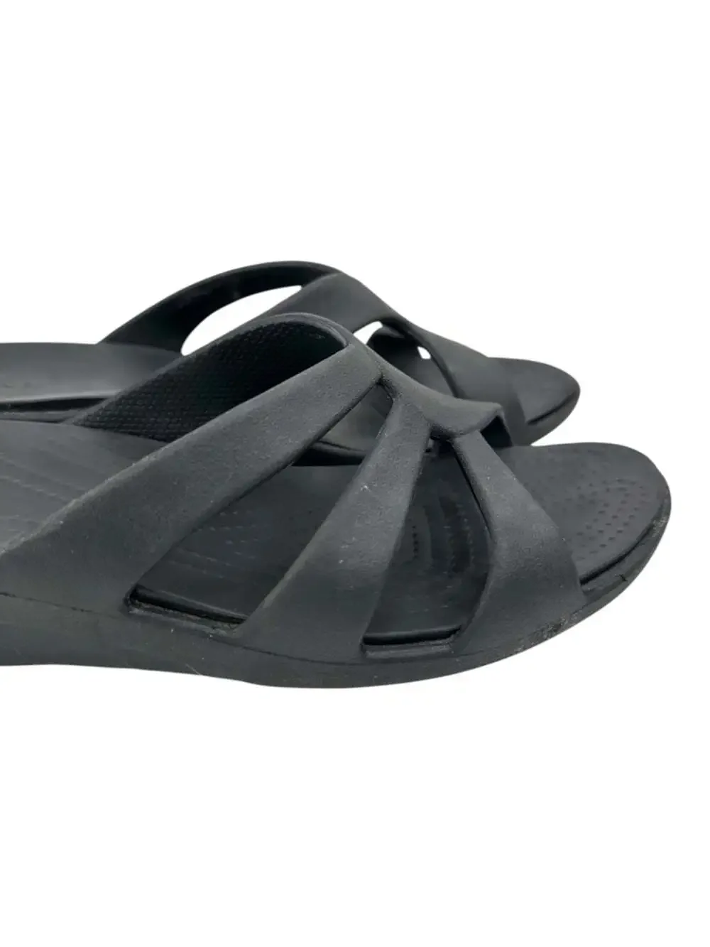 Crocs Sanrah Wedge Comfort Slide Sandals Black Lightweight Womens Size 9